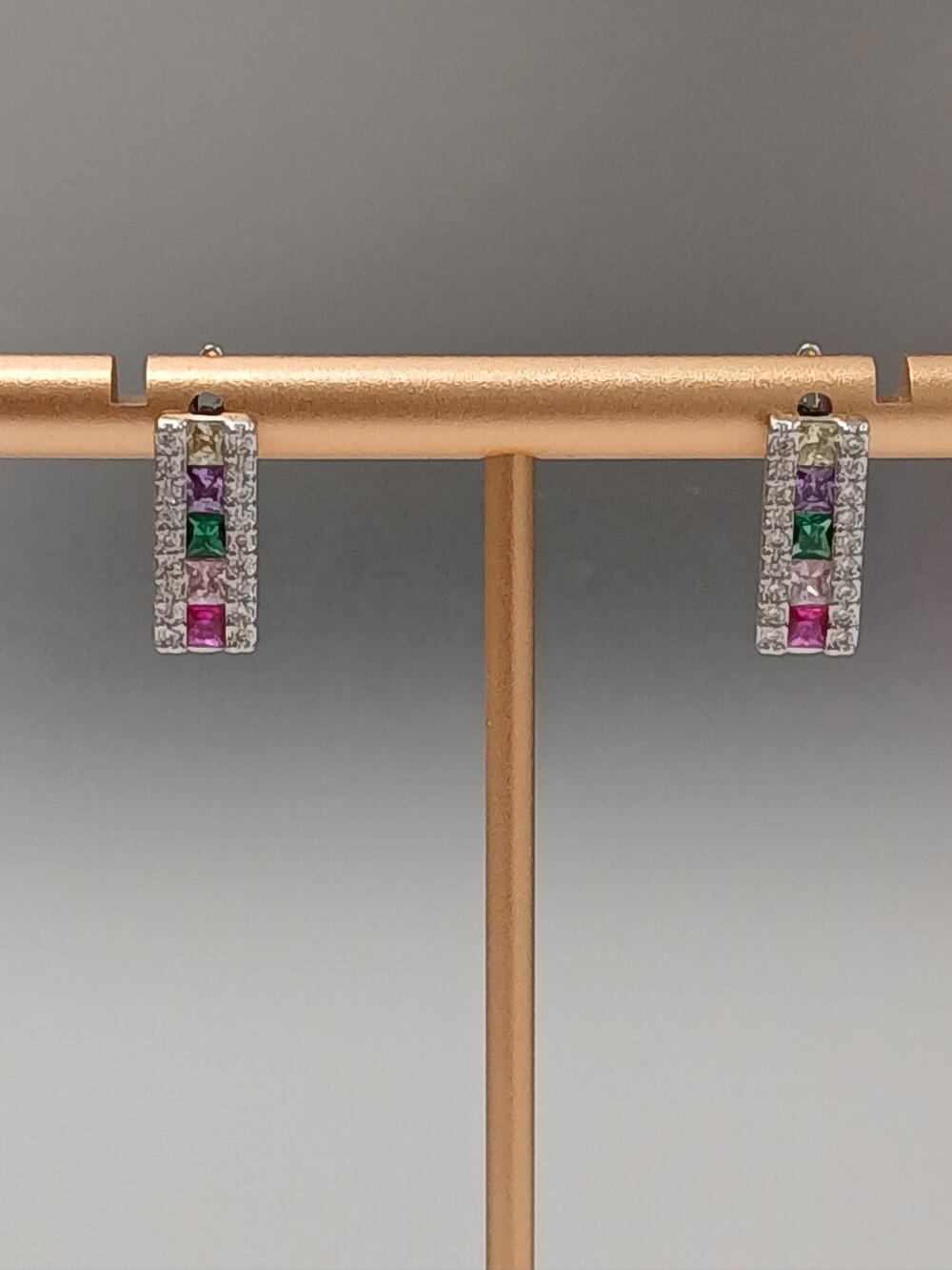NEW! White Gold Plated Multicolor Crystal Bar Earrings Rectangular Hoop